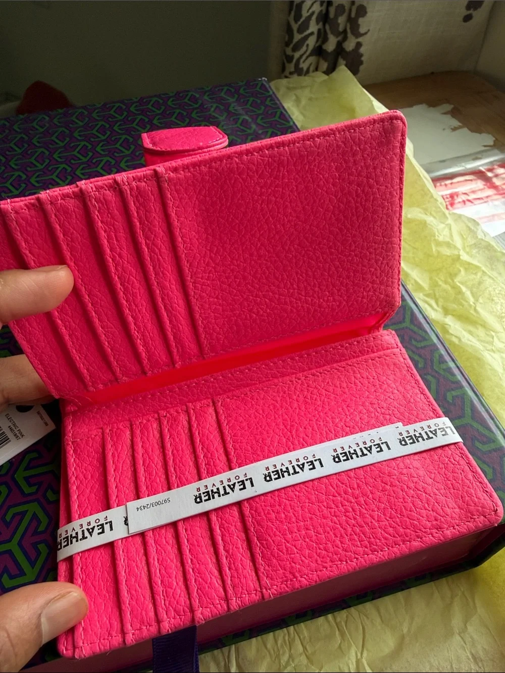mundi Bright Hot Pink Pebbled Leather Wallet